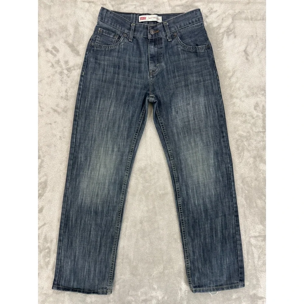 Levis 505 Jeans Boys 28x30 16 Regular Youth Blue Straight Dark Wash‎ Stained